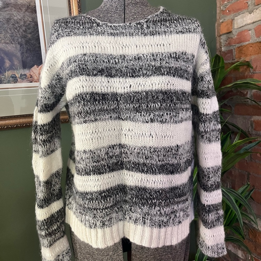 Striped Gray and White Women's Sweater